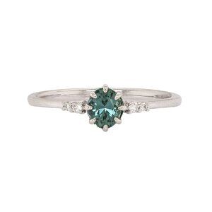 Teal Sapphire Ring in 14K Solid Gold with Natural Diamond Accents